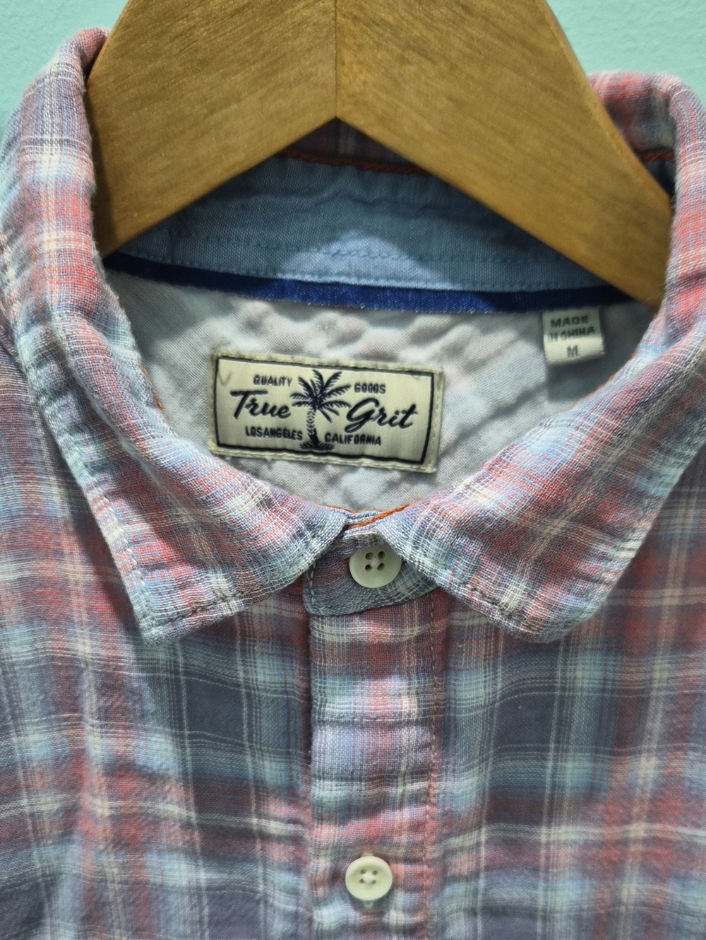 True Grit Pink and Light Blue Plaid Casual Button-Down Shirt